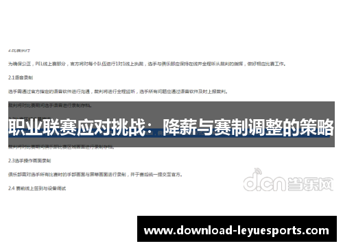 职业联赛应对挑战：降薪与赛制调整的策略