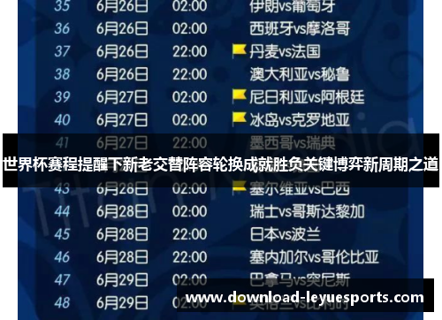 世界杯赛程提醒下新老交替阵容轮换成就胜负关键博弈新周期之道