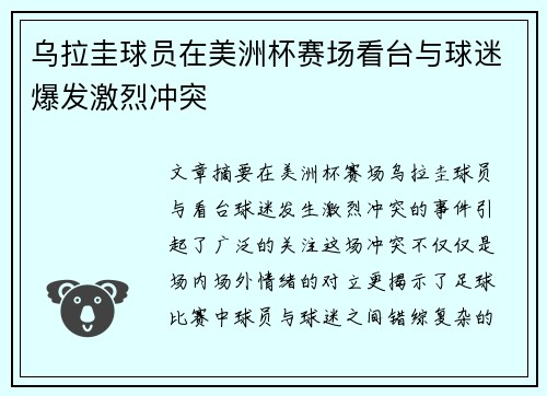 乌拉圭球员在美洲杯赛场看台与球迷爆发激烈冲突 乌拉圭球员在美洲杯赛场看台与球迷爆发激烈冲突